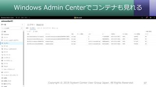 Windows Admin Centerでコンテナも見れる
37Copyright © 2018 System Center User Group Japan. All Rights Reserved.
 
