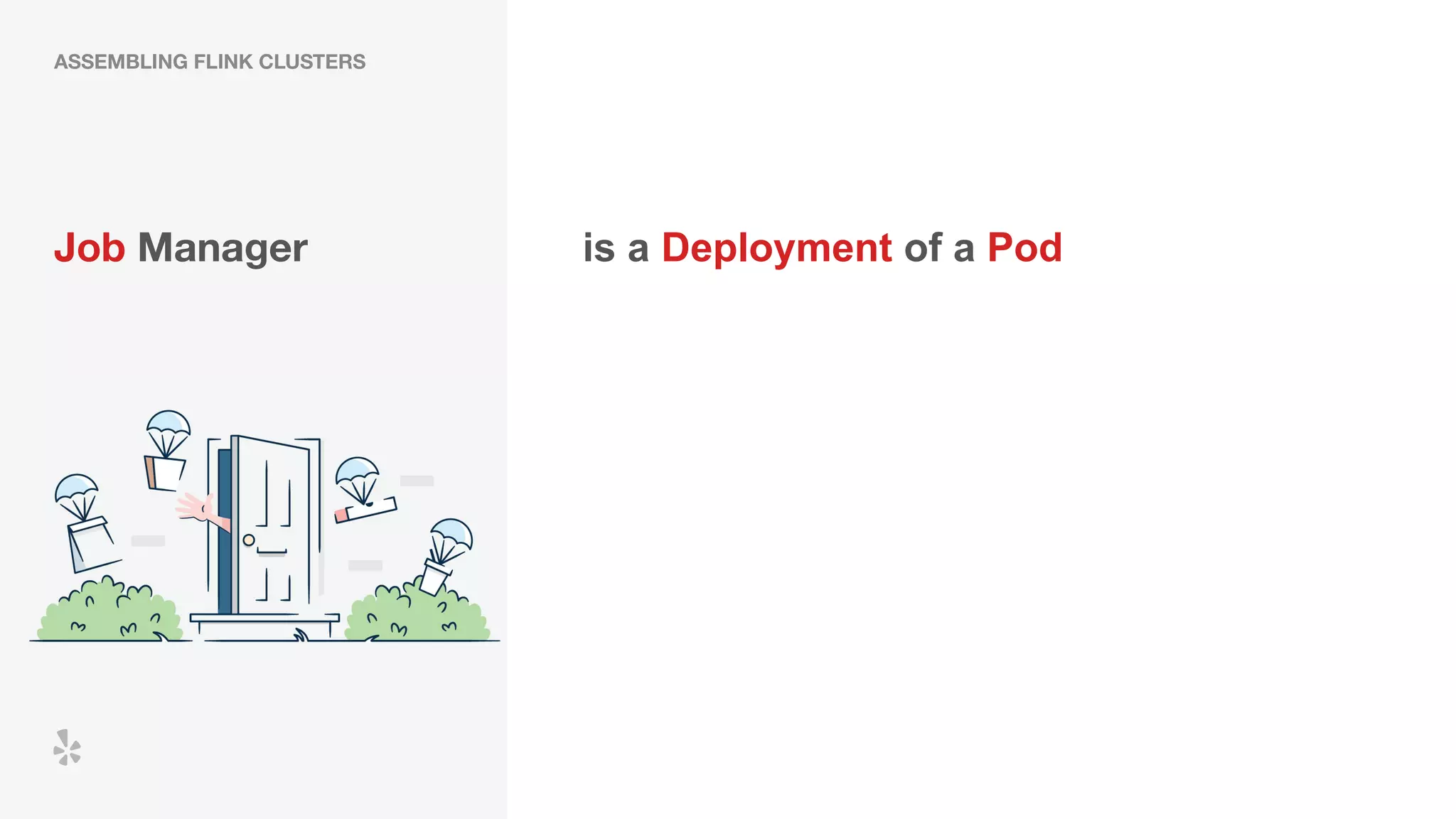 ASSEMBLING FLINK CLUSTERS
Job Manager is a Deployment of a Pod
 