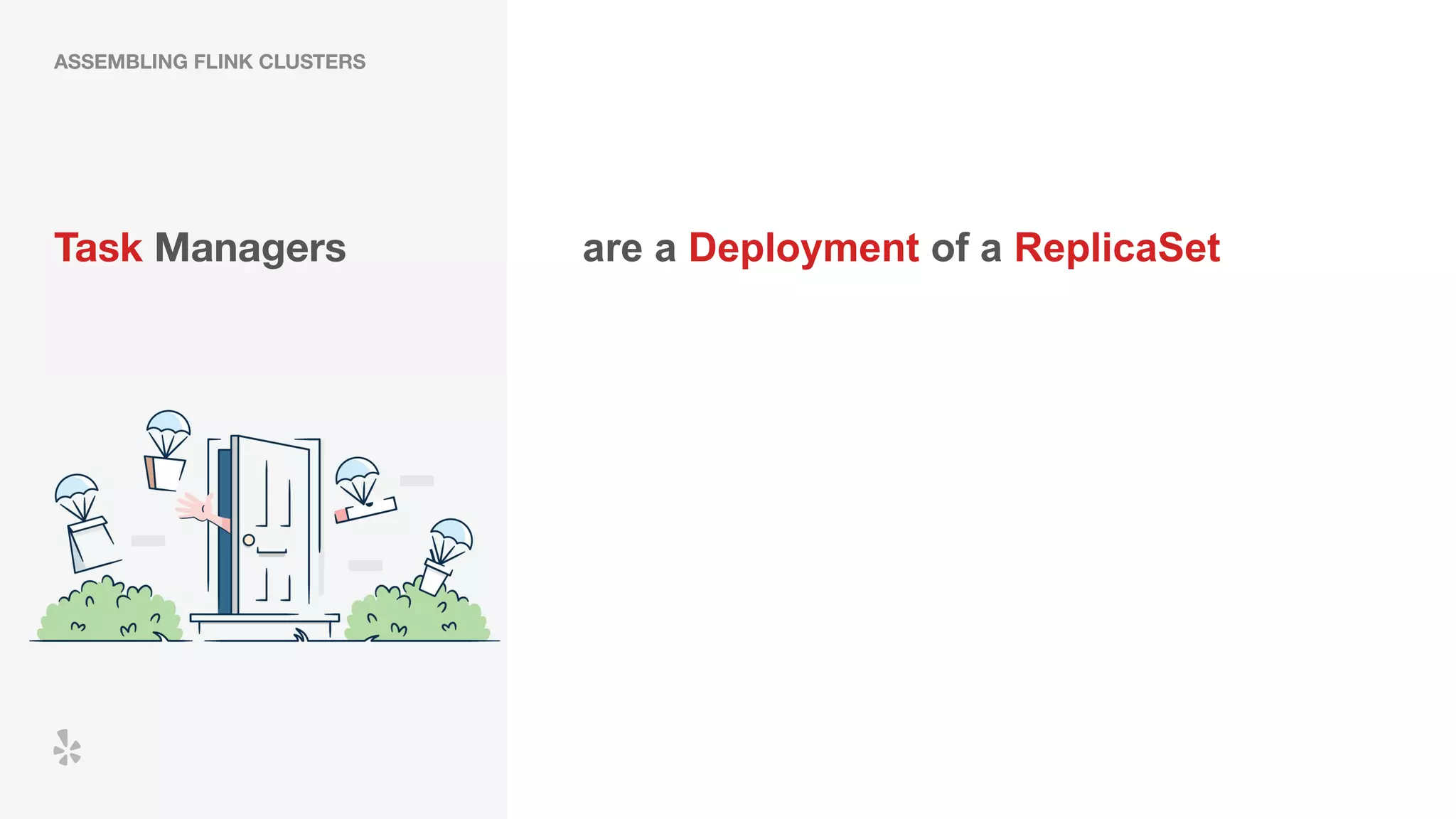 ASSEMBLING FLINK CLUSTERS
Task Managers are a Deployment of a ReplicaSet
 