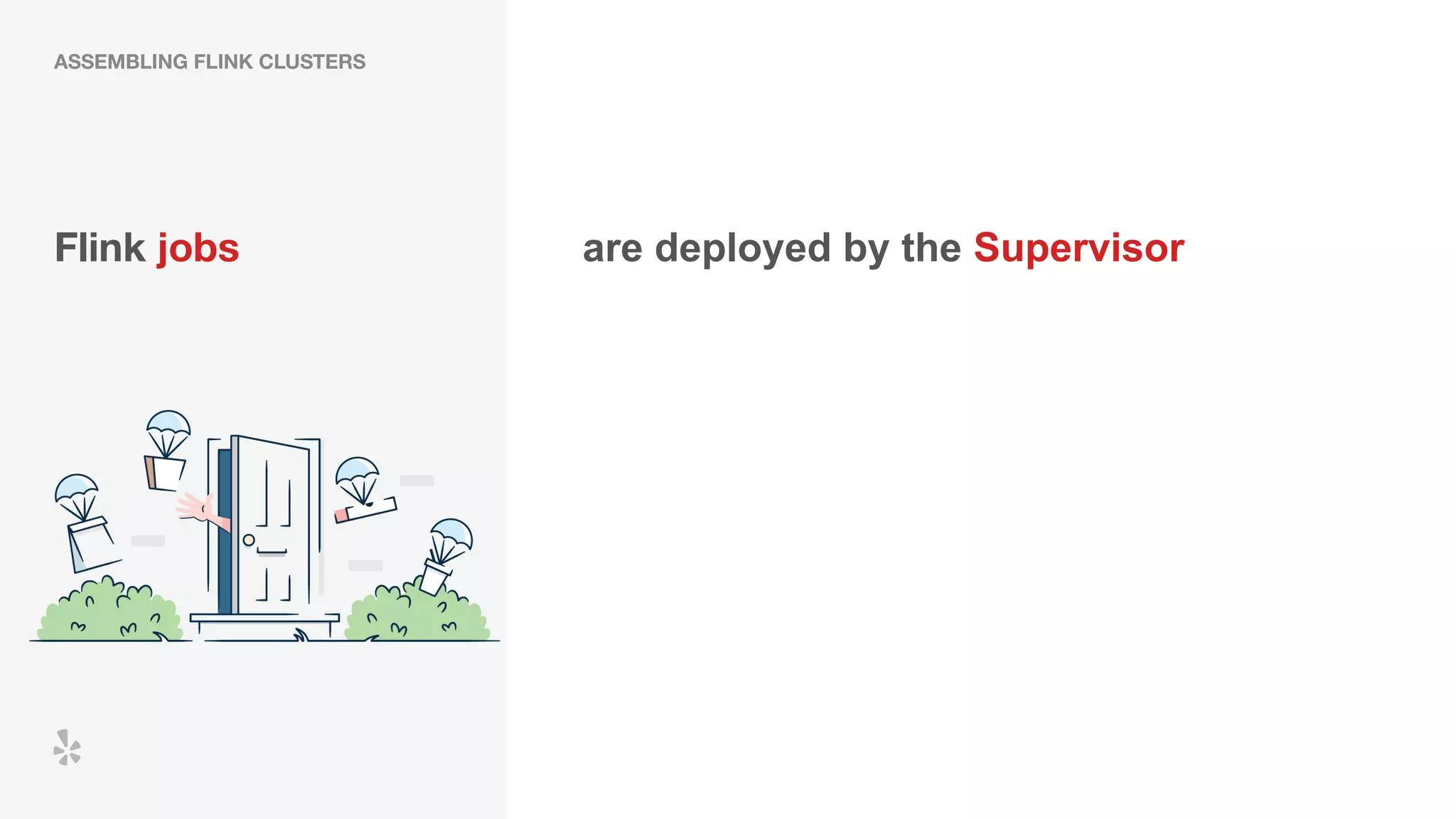 Flink jobs are deployed by the Supervisor
ASSEMBLING FLINK CLUSTERS
 