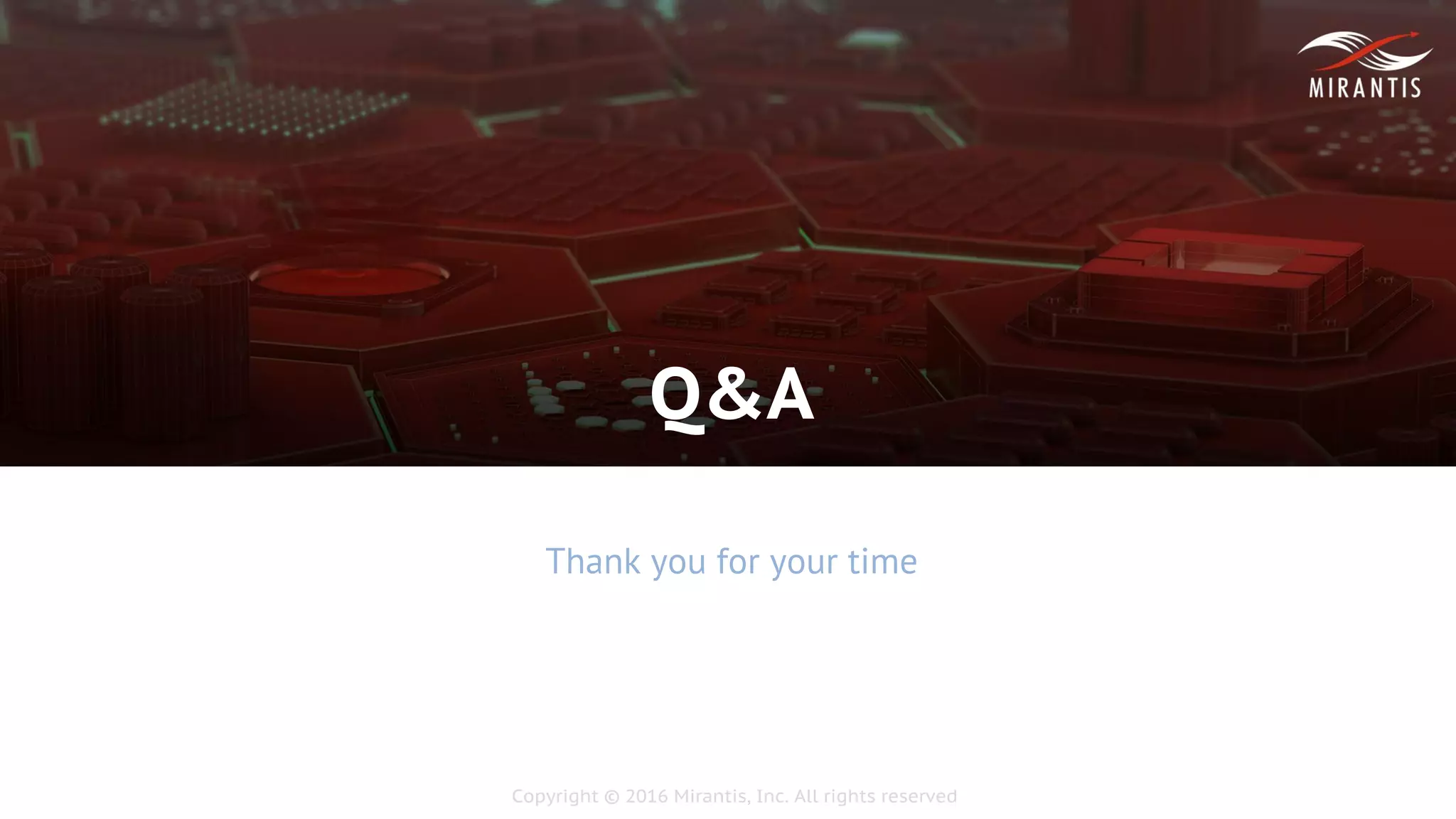 Copyright © 2016 Mirantis, Inc. All rights reserved
Q&A
Thank you for your time
 