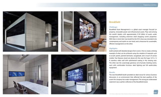 thinkubik.com                                                                                                                   Tradeshow Exhibits




                Brookfield
                Challenge:
                Brookfield Asset Management is a global asset manager focused on
                property, renewable power and infrastructure assets. They rank among
                the world’s leaders with approximately $150 billion of assets under
                management, including extensive retail shopping centre properties.
                With that in mind, their new booth for the ICSC show was intended to be
                contemporary and stylish on one hand, and a showcase for sustainable,
                efficient management on the other.


                Highlights:
                kubik worked with detailed designs from Lorenc+Yoo to create a shining
                example of what can be achieved using the simplest of materials such
                as acrylic panels, painted laminates, naugahyde, and a touch of carrara
                marble. Two features stood out above all: One was the huge 16 ft x 12
                ft seamless video wall with upholstered seating in the viewing area.
                The other was the surprisingly generous set of private meeting rooms,
                each with comfortable furniture, ideal lighting and full audio/video
                equipment.

                Results:
                The new Brookfield booth provided an ideal venue for serious business
                discussion, in an environment that reflected the best qualities of the
                assets the company has under management. The strong yet understated
                statement was a perfect reflection of the Brookfield brand.




                © 2012 kubik inc. All rights reserved.® ‘kubik’, ‘think kubik’ and ‘beyond imagination’ are registered trademarks of kubik Inc.
 