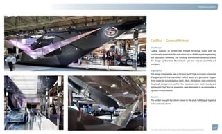 thinkubik.com                                                                                                                   Tradeshow Exhibits




                Cadillac | General Motors
                Challenge:
                Cadillac required an exhibit that merged its design vision with the
                functionality required on the auto show circuit. kubik’s expert engineering
                and fabrication delivered. The resulting environment remained true to
                the design by Maclaren Momentum—yet was easy to assemble and
                transport.


                Highlights:
                The design integrated a pair of 40’ long by 20’ high structures comprised
                of angled panels that resembled the cut facets of a gemstone. Elegant
                finish materials included glass, mesh, fabric, tile, leather, steel and mirror.
                Structural components within the structure were both sturdy and
                lightweight. Two “kits” of properties were fabricated to accommodate a
                rigorous show schedule.

                Results:
                The exhibit brought the client’s vision to life while fulfilling all logistical
                and functional criteria.




                © 2012 kubik inc. All rights reserved.® ‘kubik’, ‘think kubik’ and ‘beyond imagination’ are registered trademarks of kubik Inc.
 