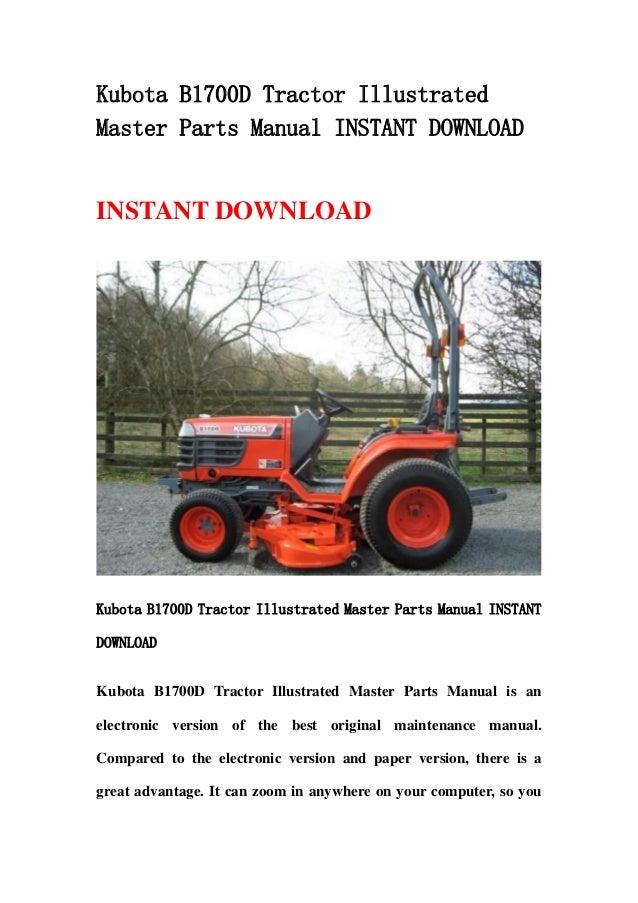 Kubota b1700 d tractor illustrated master parts manual instant download