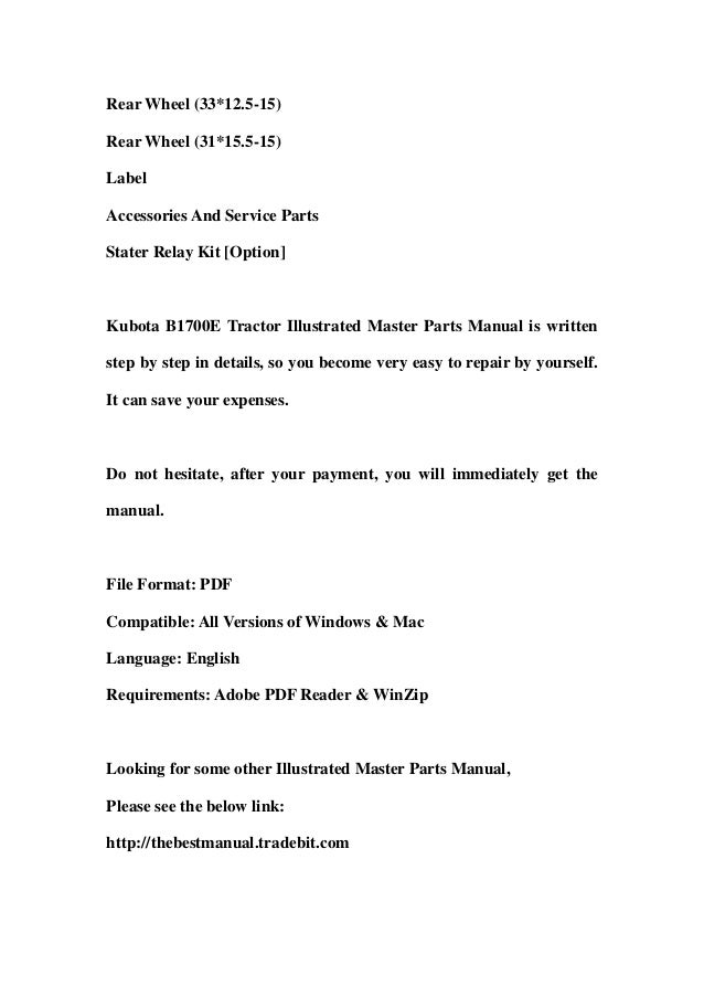Kubota b1700 e tractor illustrated master parts manual instant downlo…