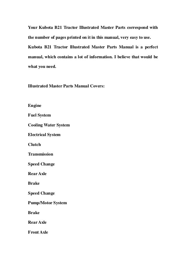 Kubota b21 tractor illustrated master parts manual instant download