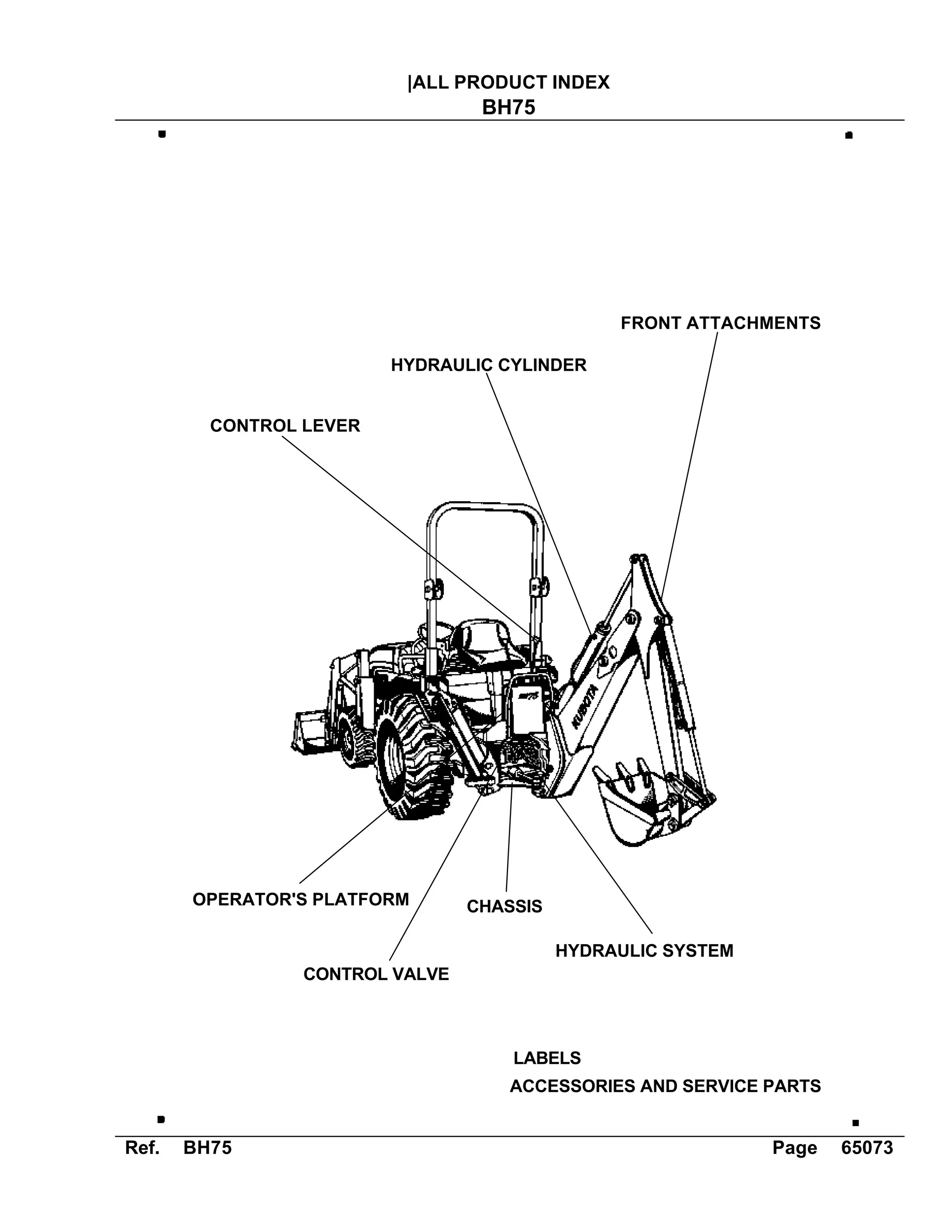 Kubota bh75 backhoe parts catalogue manual PDF