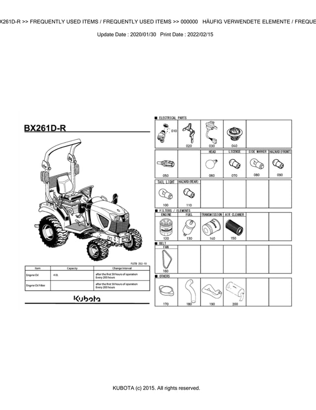 Kubota BX261DR Tractor Parts Catalogue Manual (Publishing ID BKIDK5264).pdf