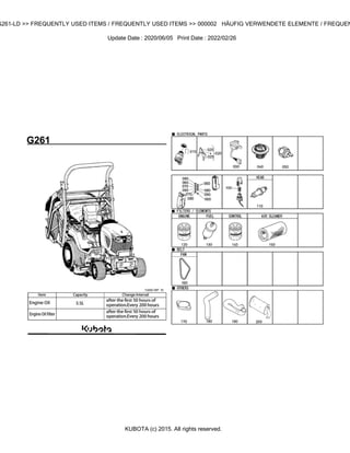 G261-LD >> FREQUENTLY USED ITEMS / FREQUENTLY USED ITEMS >> 000002 HÄUFIG VERWENDETE ELEMENTE / FREQUEN
Update Date : 2020/06/05 Print Date : 2022/02/26
KUBOTA (c) 2015. All rights reserved.
 