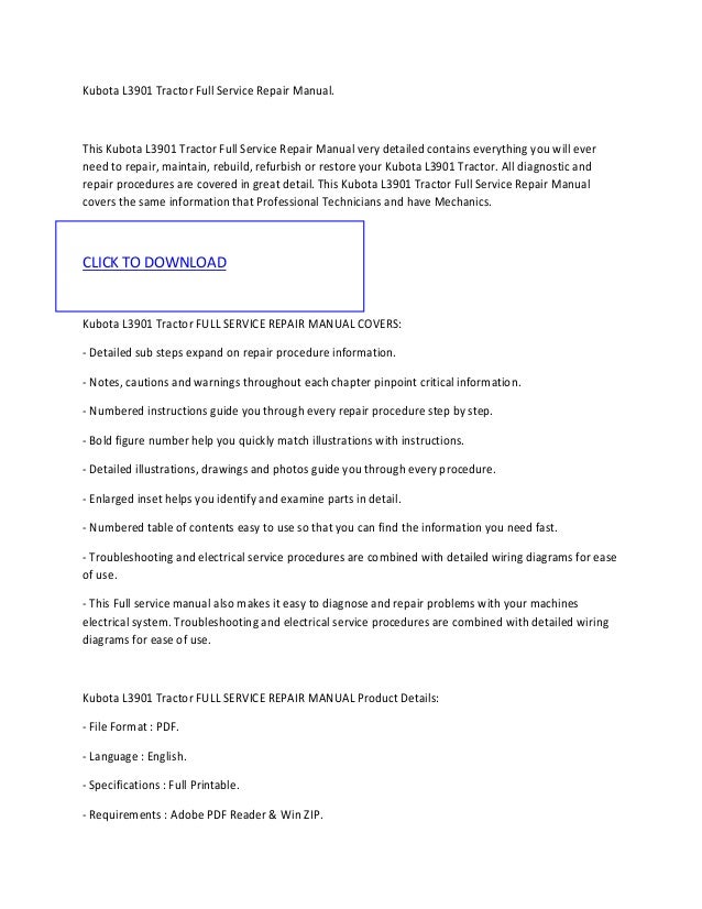 Kubota l3901 tractor full service manual repair