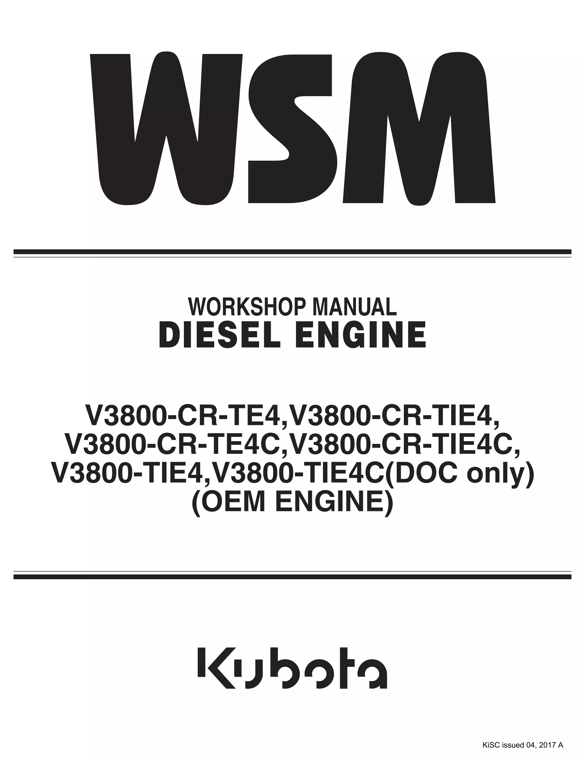 Kubota v3800 tie4 diesel engine service repair manual | PDF