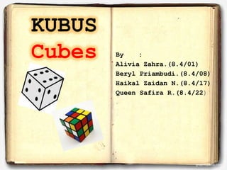 KUBUS
Cubes By :
Alivia Zahra.(8.4/01)
Beryl Priambudi.(8.4/08)
Haikal Zaidan N.(8.4/17)
Queen Safira R.(8.4/22)
 