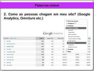 Palavras-chave2. Como as pessoas chegam em meu site? (Google Analytics, Omniture etc.)