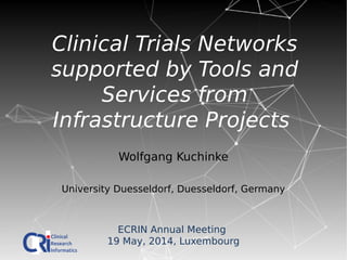 Clinical Trials Networks
supported by Tools and
Services from
Infrastructure Projects
Wolfgang Kuchinke
University Duesseldorf, Duesseldorf, Germany
ECRIN Annual Meeting
19 May, 2014, Luxembourg
 