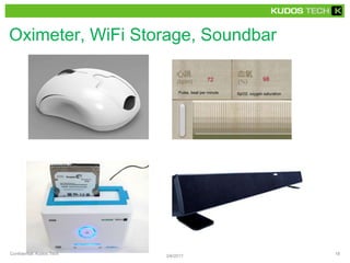 Oximeter, WiFi Storage, Soundbar
KUDOS TECH
3/6/2017
Confidential, Kudos Tech 18
 