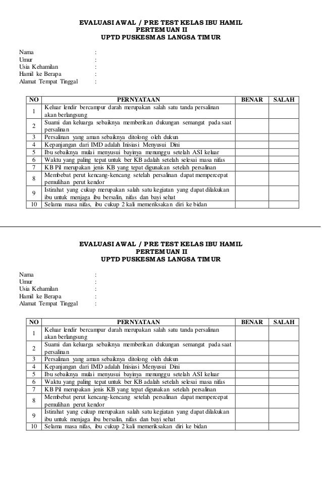 Kuesioner Kelas Ibu Hamil Tj Pati