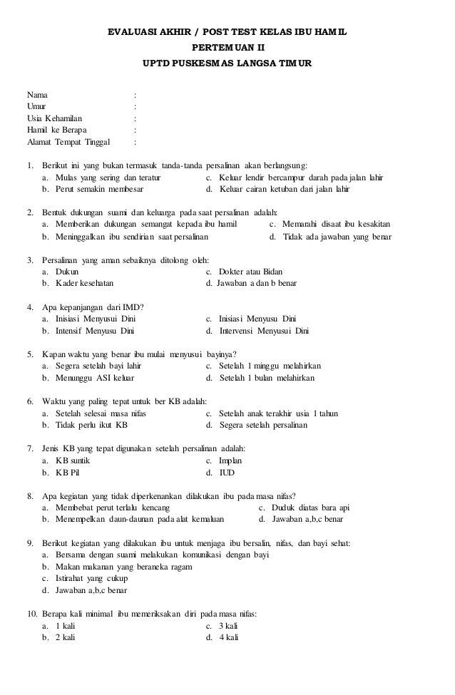 Kuesioner Kelas Ibu Hamil Tj Pati