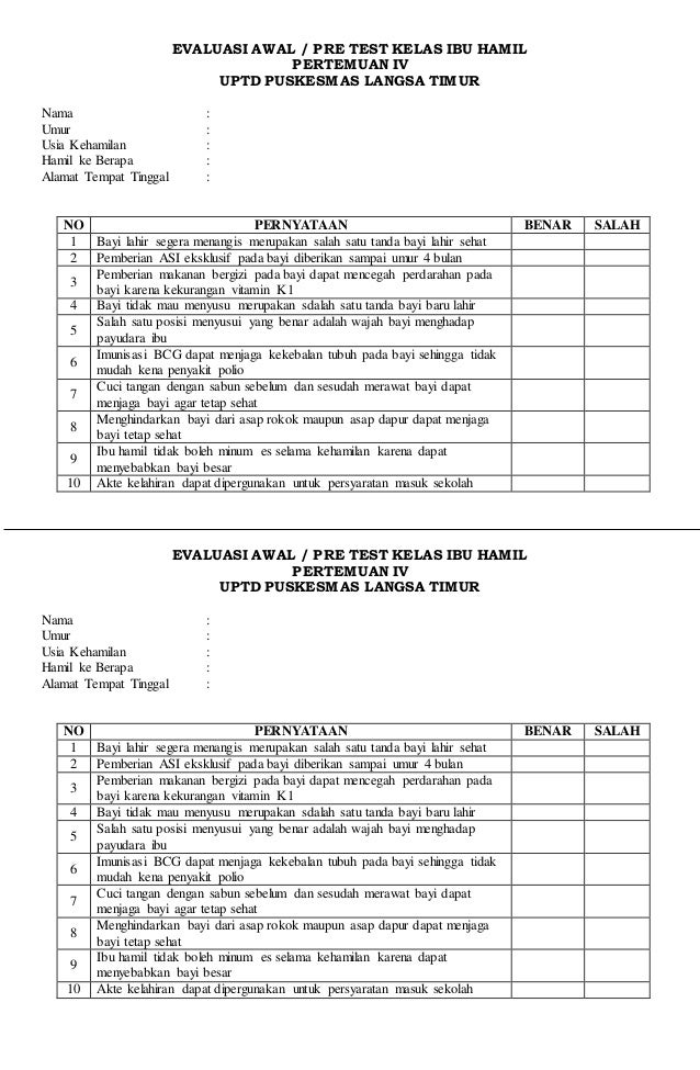 40++ Contoh soal pre test dan post tes kelas ibu hamil ideas