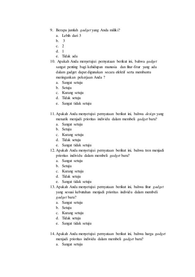 Kuesioner untuk penelitian hedonisme di lingkungan sekolah 
