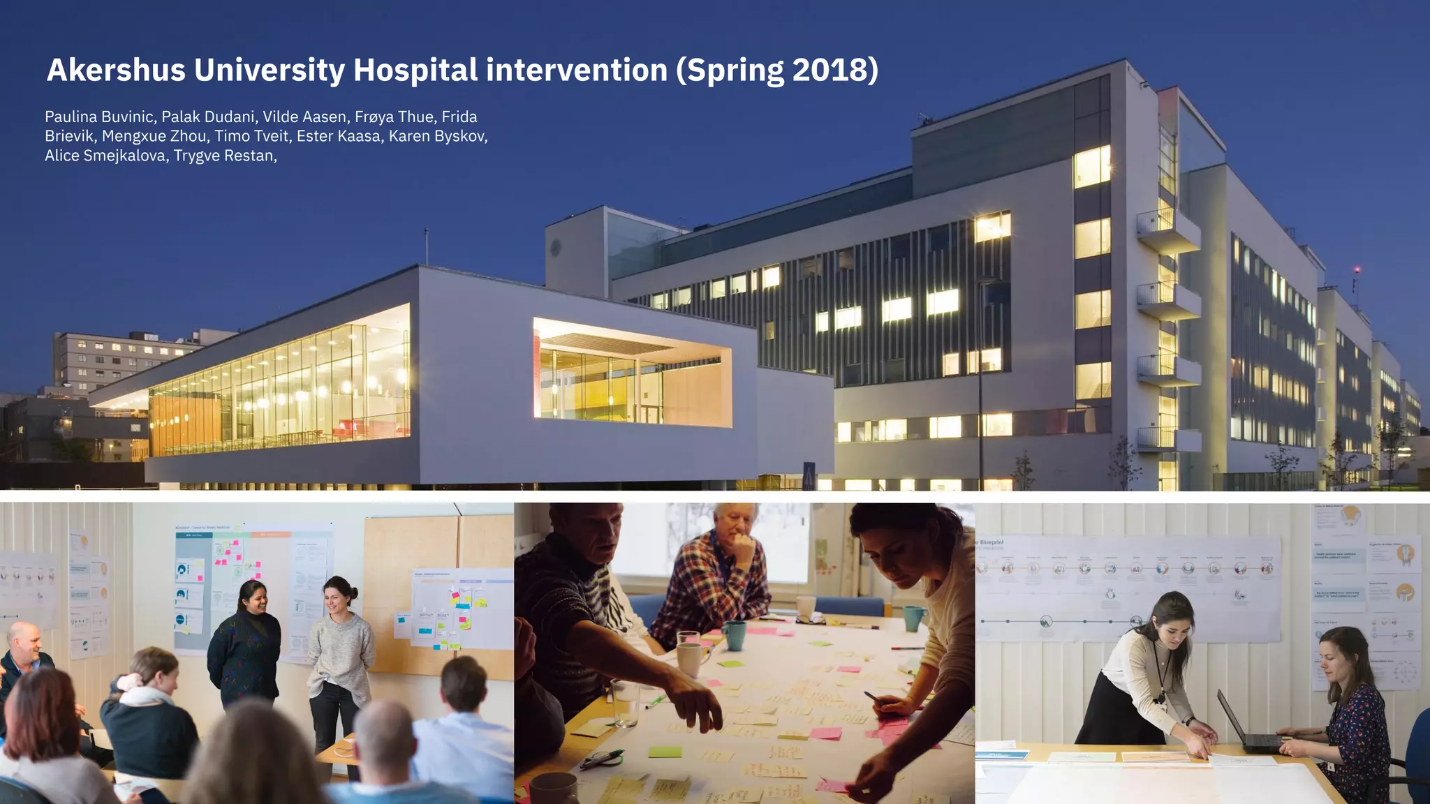 Paulina Buvinic, Palak Dudani, Vilde Aasen, Frøya Thue, Frida
Brievik, Mengxue Zhou, Timo Tveit, Ester Kaasa, Karen Byskov,
Alice Smejkalova, Trygve Restan,
Akershus University Hospital intervention (Spring 2018)
 