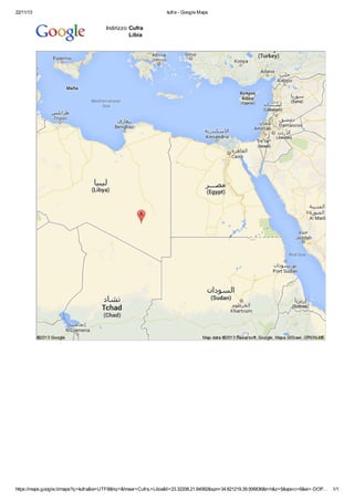 22/11/13

kufra - Google Maps

Indirizzo Cufra
Libia

https://maps.google.it/maps?q=kufra&ie=UTF8&hq=&hnear=Cufra,+Libia&ll=23.32208,21.84082&spn=34.821219,39.506836&t=h&z=5&vpsrc=6&ei=-DOP…

1/1

 