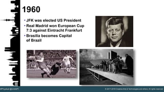 © 2017-2018 Creative Arts & Technologies and others. All rights reserved.#Physikal @UnitAPI
• JFK was elected US President
• Real Madrid won European Cup
7:3 against Eintracht Frankfurt
• Brasilia becomes Capital
of Brazil
1960
 