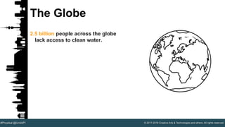 © 2017-2018 Creative Arts & Technologies and others. All rights reserved.#Physikal @UnitAPI
The Globe
2.5 billion people across the globe
lack access to clean water.
 