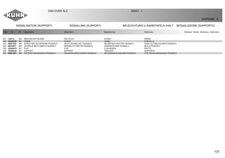 131
SIGNALISATION (SUPPORT) SIGNALLING (SUPPORT) BELEUCHTUNG U.WARNTAFELN (HALT SEGNALAZIONE (SUPPORTO)
DISCOVER XL2 D0001 >
H24R0369 A
Rep Nr Qt Designation Description Bezeichnung Referenza Remarque - Remark - Bemerkung - Osservazioni
001 139113 004 BROCHE D'ATTELAGE PIN, HITCH ACHSE PERNO
002 H2400220 001 CHAPE CLEVIS GABEL FORCELLA
003 80201630 004 ECROU HEX.AUTOFREINE FE/ZNXC3 SELF-LOCKING NUT FE/ZNXC3 SELBSTSICH.MUTTER FE/ZNXC3 DADO AUTOBLOCCANTE FE/ZNXC3
004 80570477 004 GOUPILLE BETA SIMPLE FE/ZNXC3 SPRING COTTER PIN FE/ZNXC3 FEDERSTECKER FE/ZNXC3 MOLLA FE/ZNXC3
005 H2400210 001 PLAT FLAT FLACHEISEN PIATTO
006 H2400230 001 SUPPORT SUPPORT TRAEGER SUPPORTO
007 80061667 004 VIS TETE HEXAGONALE FE/ZNXC3 HEXAGON HEAD SCREW FE/ZNXC3 SECHSKANTSCHRAUBE FE/ZNXC3 VITE TESTA ESAGONALE FE/ZNXC3
 