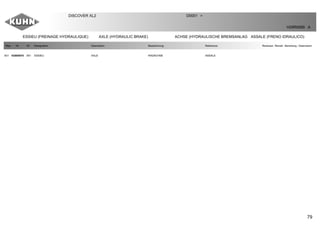 79
ESSIEU (FREINAGE HYDRAULIQUE) AXLE (HYDRAULIC BRAKE) ACHSE (HYDRAULISCHE BREMSANLAG ASSALE (FRENO IDRAULICO)
DISCOVER XL2 D0001 >
H29R0085 A
Rep Nr Qt Designation Description Bezeichnung Referenza Remarque - Remark - Bemerkung - Osservazioni
001 H2905970 001 ESSIEU AXLE RADACHSE ASSALE
 