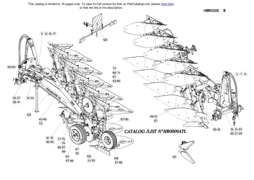 Kuhn master 122 Mounted Reversible plough Spare parts list