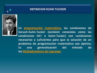 DEFINICION KUHN TUCKER

programación matemática

Multiplicadores de Lagrange

 