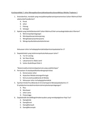 Kuiz Sejarah Tingkatan 1