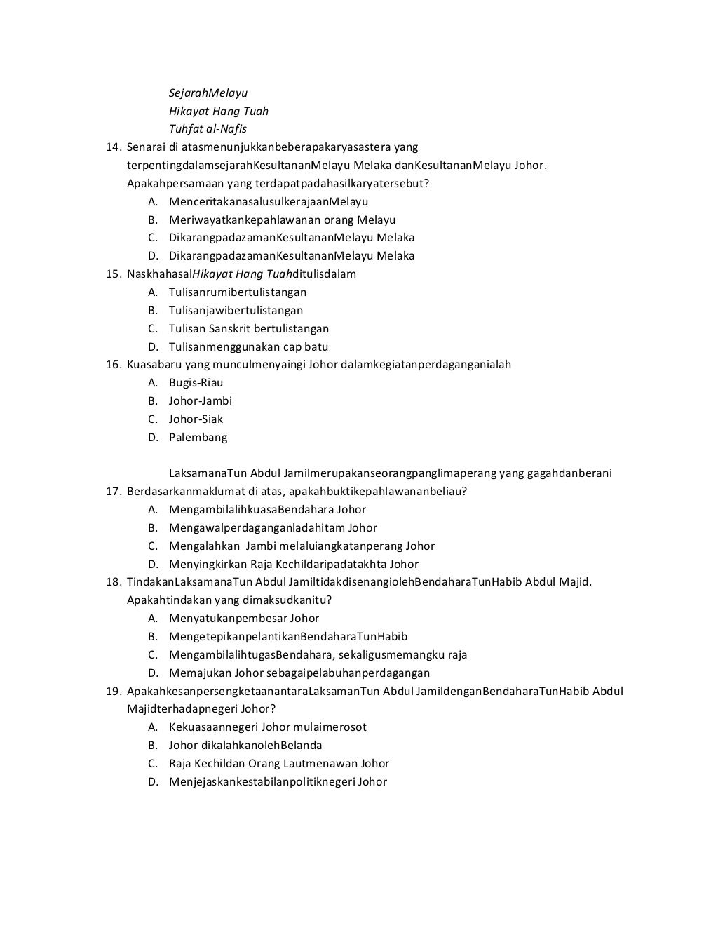 Kuiz sejarah tingkatan 1