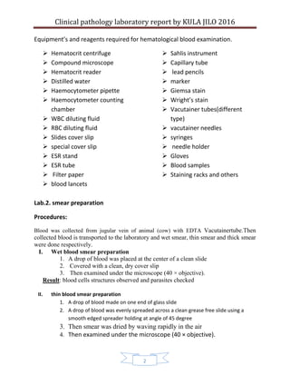 Clinical Pathology Laboratory Report by Kula Jilo 2016 | PDF