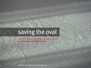 saving the oval
how social media has gotten us half way there
10 lessons in marketing a cause




jeff white | kula partners | #podcamphfx 2011
 