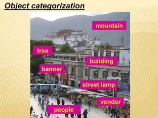 Object categorization
mountain
building
tree
banner
vendor
people
street lamp
 