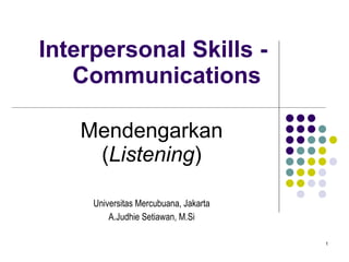 Interpersonal Skills  - Communications  Mendengarkan ( Listening ) Universitas Mercubuana, Jakarta A.Judhie Setiawan, M.Si 