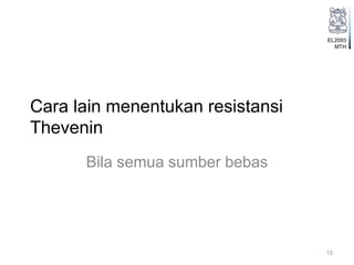 EL2093
MTH
Cara lain menentukan resistansi
Thevenin
Bila semua sumber bebas
15
 