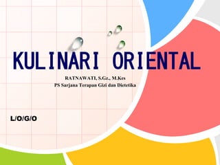 L/O/G/O
RATNAWATI, S.Gz., M.Kes
PS Sarjana Terapan Gizi dan Dietetika
KULINARI ORIENTAL
 