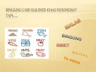 BINGUNG CARI KULINER KHAS INDONESIA?
TAPI......
 