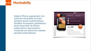 Mockabilly4.4.2.
Sadece iPhone uygulamaları için
kullanılan Mockabilly ile lineer
olmayan akışlar tasarlanabiliyor,
Dropbo...