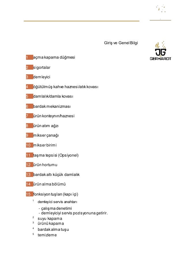 Kullanım kılavuzu kahve makinesi gerhardt