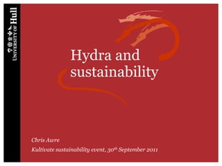 Hydra and
               sustainability



Chris Awre
Kultivate sustainability event, 30th September 2011
 