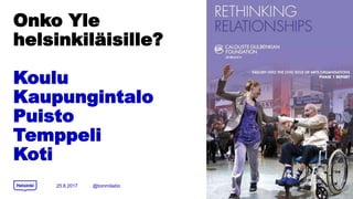 Onko Yle
helsinkiläisille?
Koulu
Kaupungintalo
Puisto
Temppeli
Koti
25.8.2017 @tommilaitio 8
 