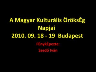 A Magyar Kulturális Örökség Napjai  2010. 09. 18 - 19  Budapest Fényképezte: Szedő Iván 