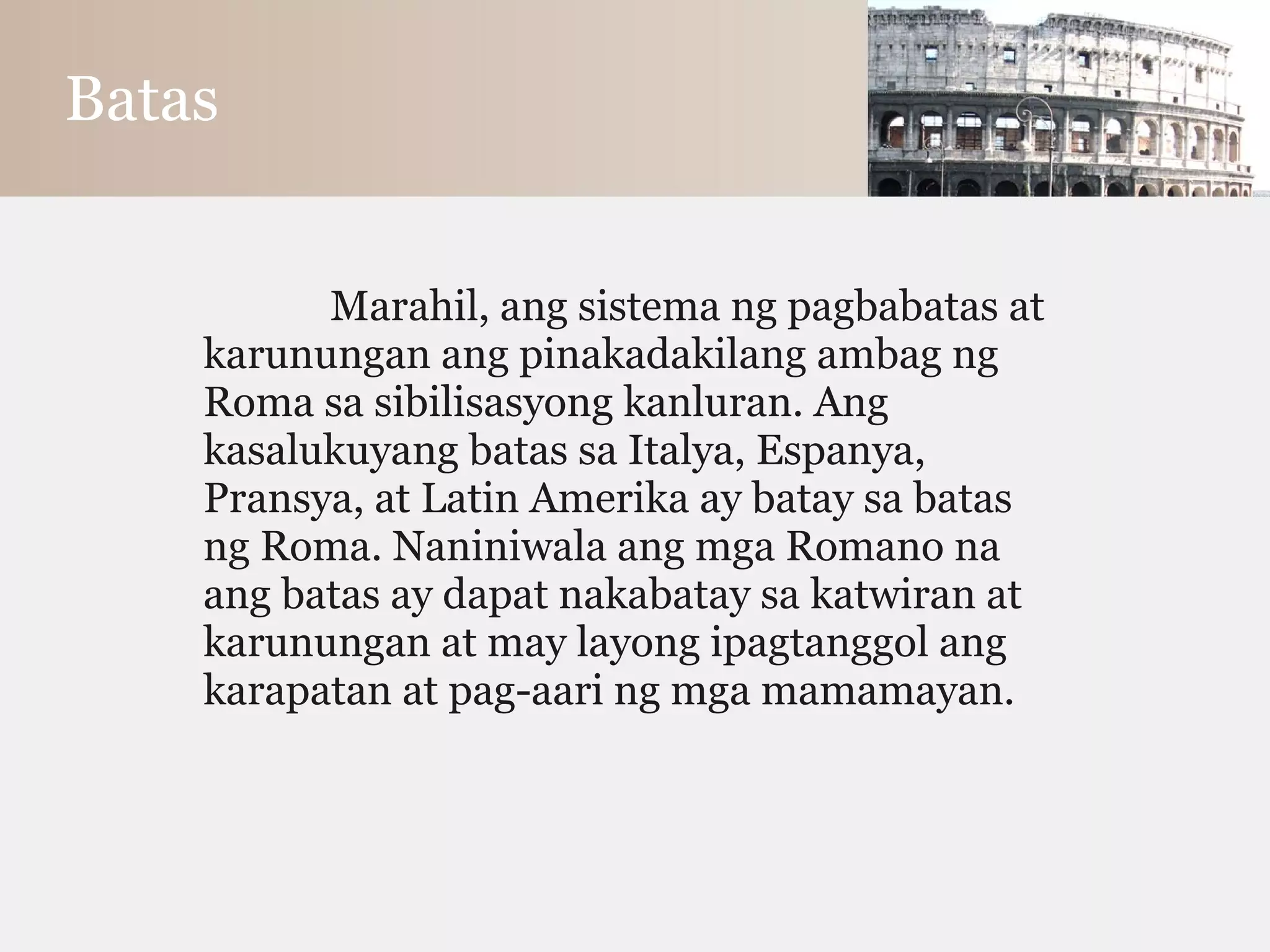Kultura ng mga Romano | PPT
