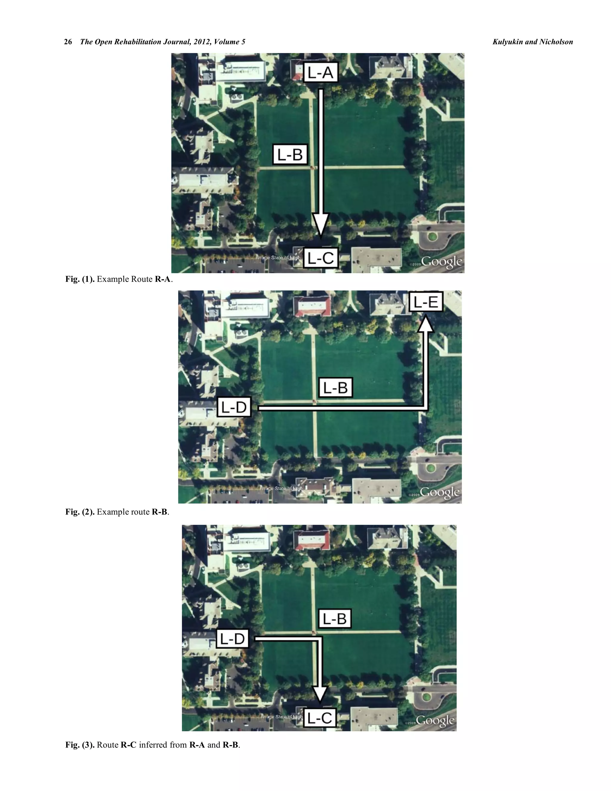 26 The Open Rehabilitation Journal, 2012, Volume 5   Kulyukin and Nicholson




Fig. (1). Example Route R-A.




Fig. (2). Example route R-B.




Fig. (3). Route R-C inferred from R-A and R-B.
 
