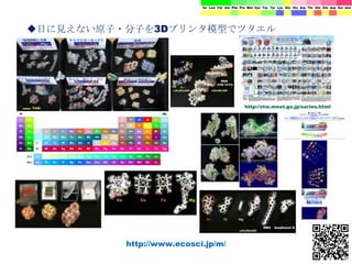 ◆目に見えない原子・分子を3Dプリンタ模型でツタエル
http://stw.mext.go.jp/series.html
http://www.ecosci.jp/m/
 