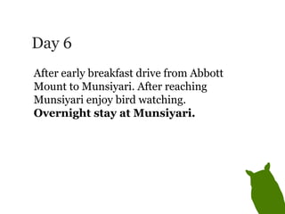 Day 6 After early breakfast drive from Abbott Mount to Munsiyari. After reaching Munsiyari enjoy bird watching.  Overnight stay at Munsiyari. 
