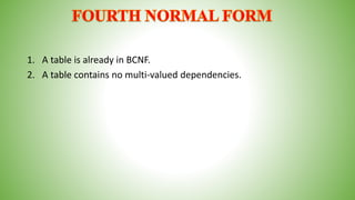 1. A table is already in BCNF.
2. A table contains no multi-valued dependencies.
 